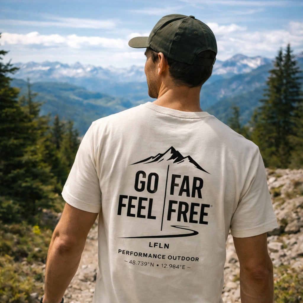 Leaflinewear® GO FAR FEEL FREE –  Unisex Performance Backprint - Organic Shirt